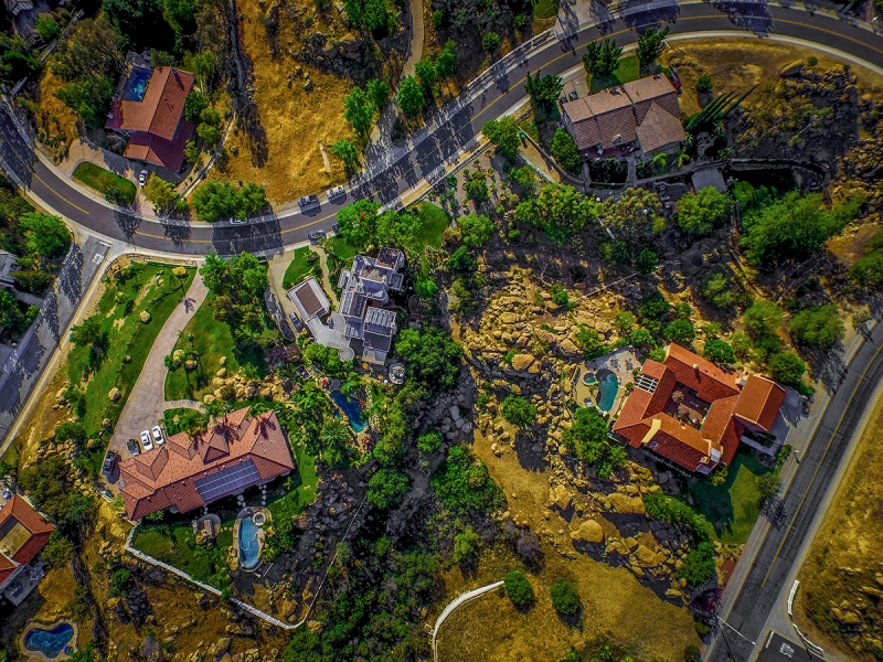 From 400 feet, a view of a neighborhood in Bell Canyon, California. 