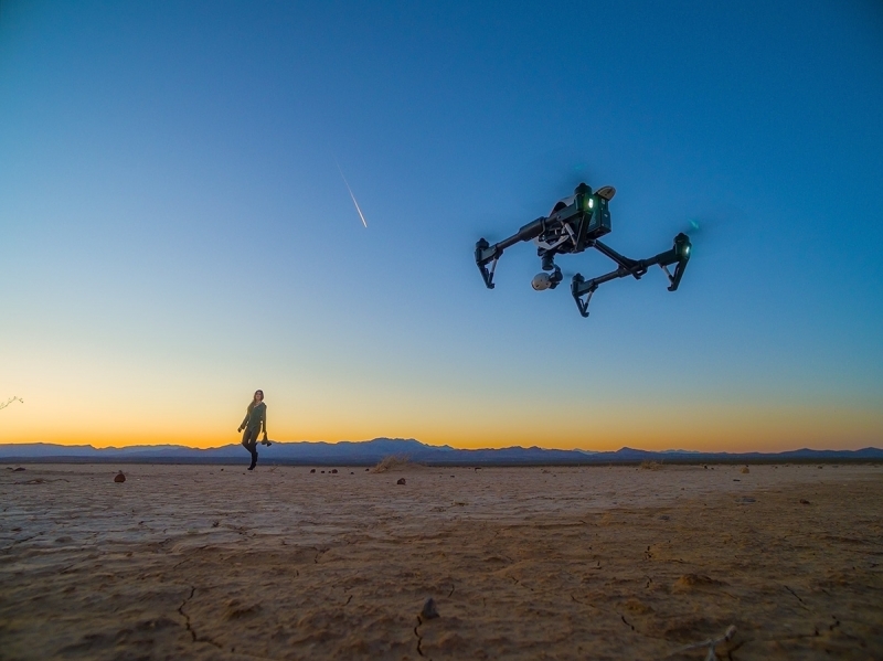 The drone is at zero altitude prior to takeoff in a dry lake bed near Las Vegas. 