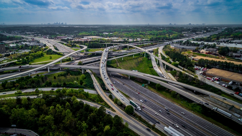 This was made during a test flight from 240 feet above Atlanta’s “spaghetti junction,” where I-85 and I-285 converge.