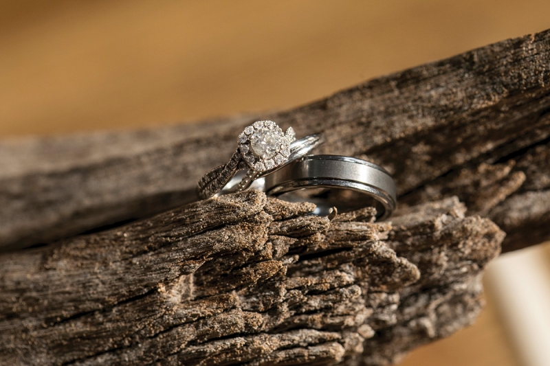 5) I often rake a low-powered and gridded speedlight or a video light across wedding rings to create more dimension and depth around the stone.