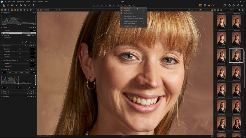 Creating masks is an essential part of using local adjustment layers in the program. A new option, Display Grayscale Mask, is available from the Draw Mask dropdown menu.