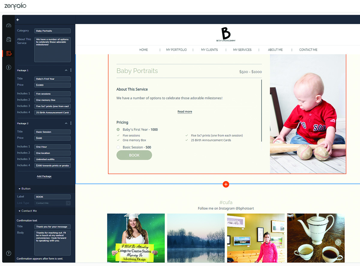 Zenfolio service package editing user interface