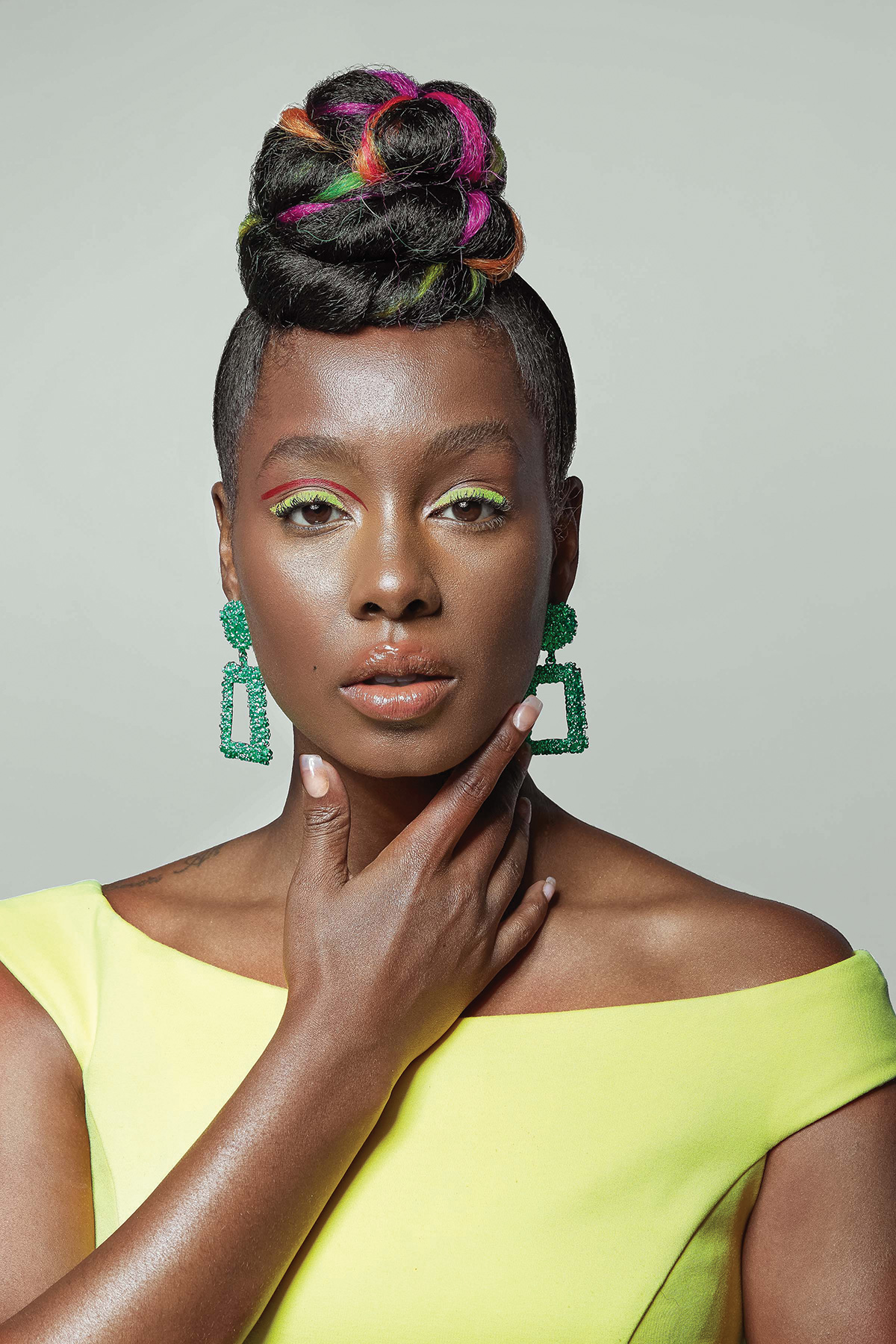 Woman wearing yellow top