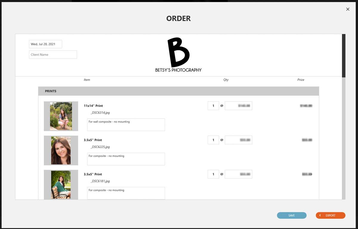Ordering interface for Fundy Designer software
