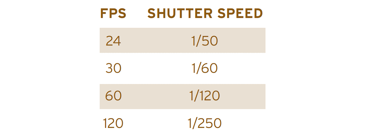 Chart shows frame-per-second rates paired with shutter speed