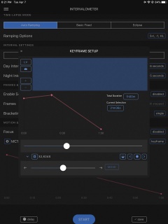 Timelapse+ View iOS app keyframing setup screen