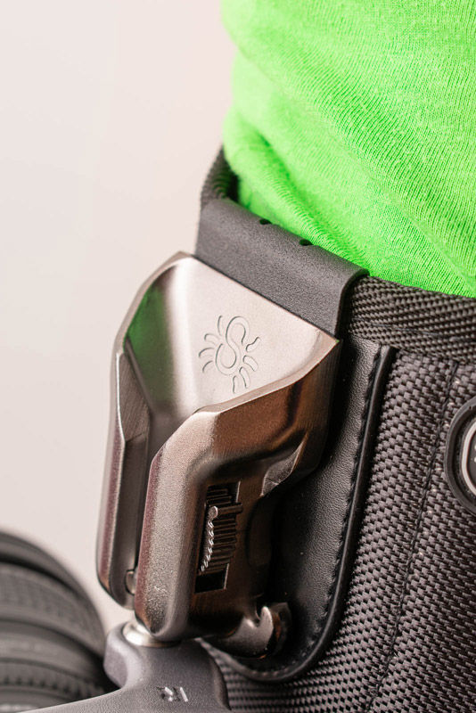 The SpiderPro Holster has a self-locking design. 