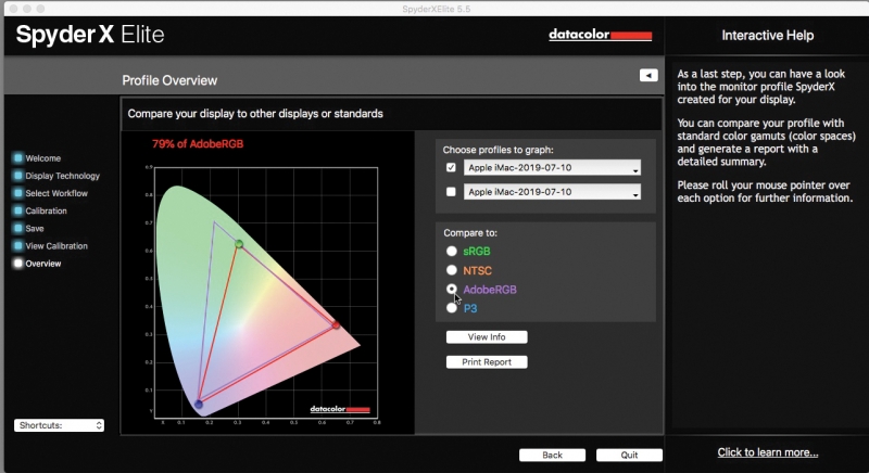 You have the option of displaying graphs of how your monitor's response compares to standard responses such as sRGB and AdobeRGB. 